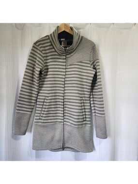 Avalanche Full Zip Fleece Lined Sweater S Fits S–M Grey White Striped Longline